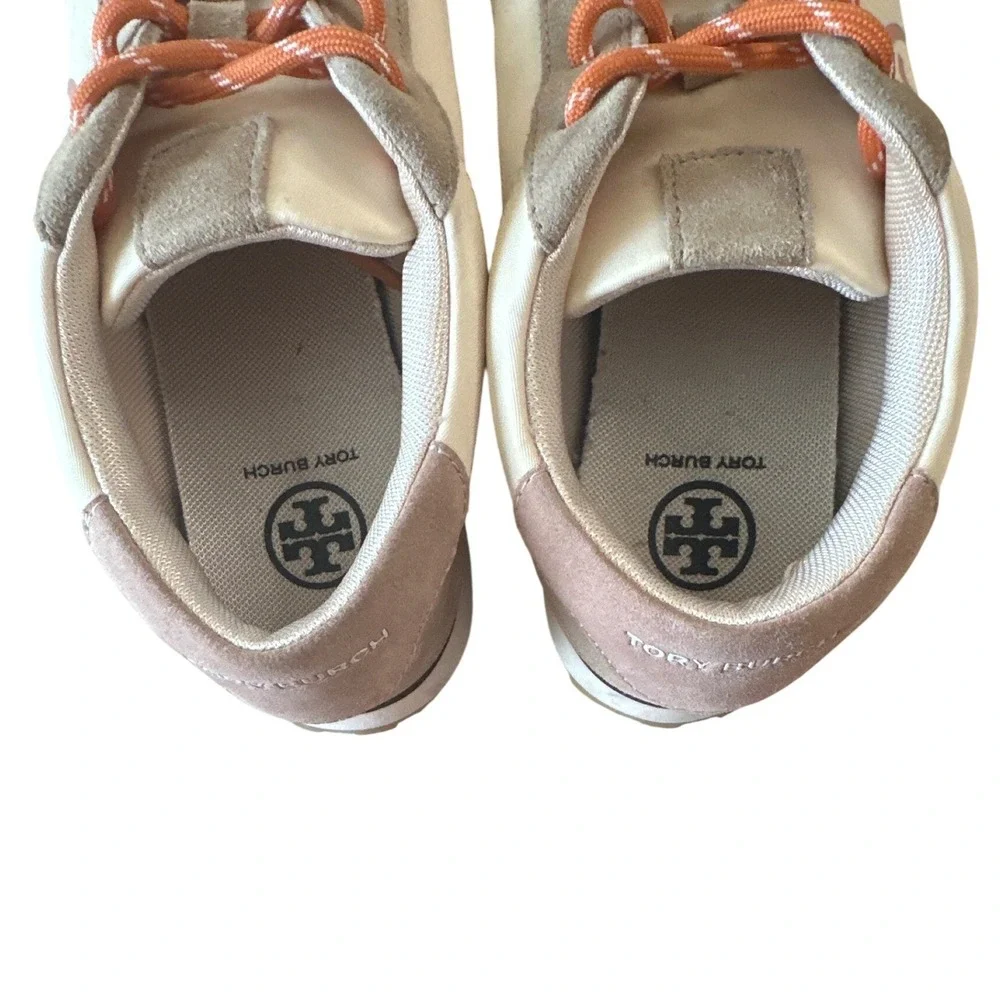 Tory Burch Annie Nylon Runner Sneakers Ivory Blush Pink Suede Size 8